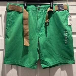 Nautica Men's Vibrant Green Shorts with Tan Belt